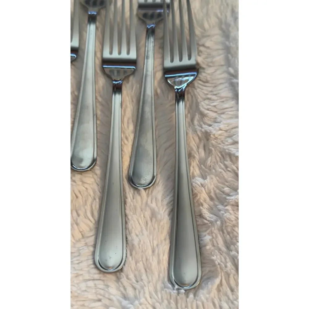 Modern Double Line Dinner Fork Set 4 Stainless Steel Glossy Flatware